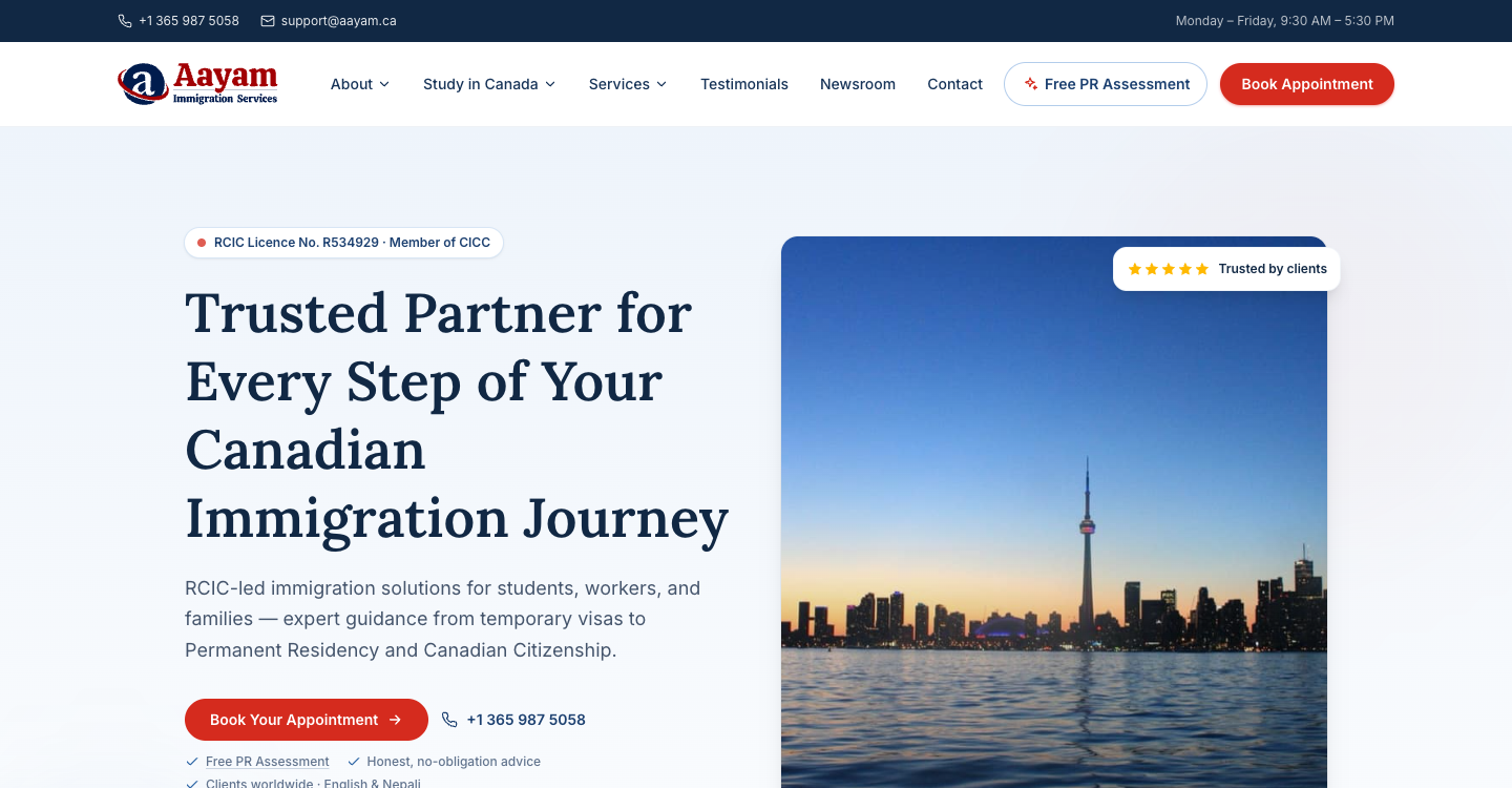 Aayam Immigration Services website, built by Yarsa