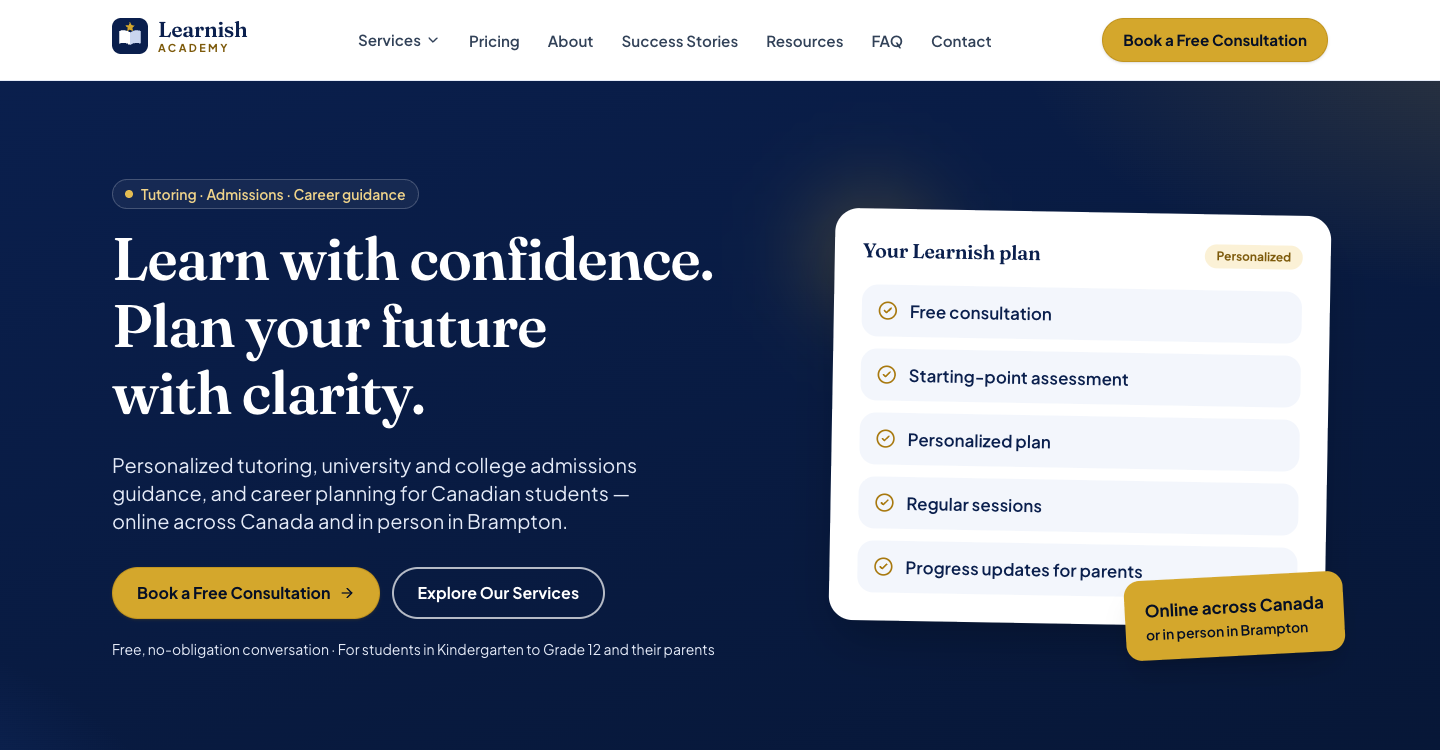 Screenshot of the Learnish Academy website